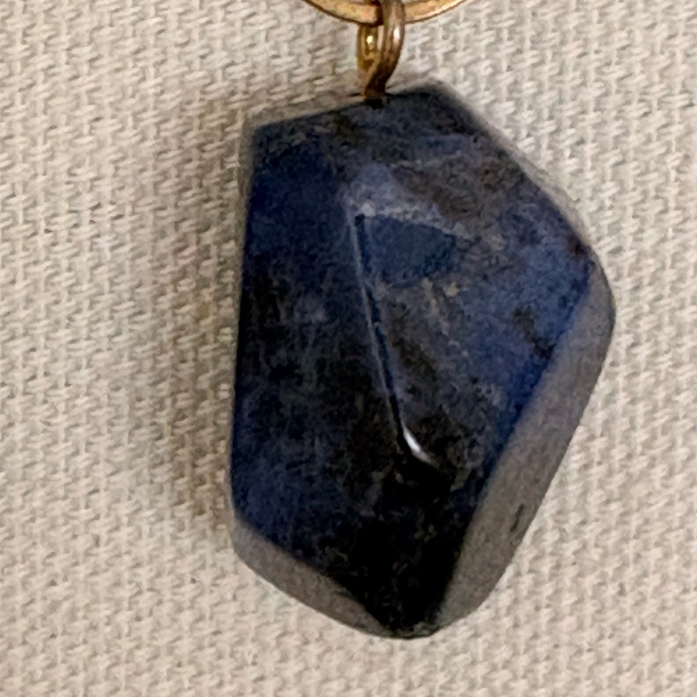 Blue Sodalite Stone Drop Earrings with Brass Hoops - Picture 6 of 7